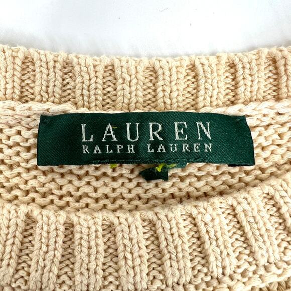 VTG Womens Lauren Ralph Lauren Beige Ribbed Knit Sweater ¾ Sleeve 2XL **READ** - Picture 5 of 8